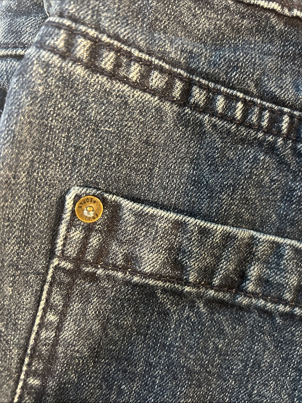 FREE PEOPLE Denim Mini Skirt in Washed Blue DISTRESSED HEM - Picture 9 of 9